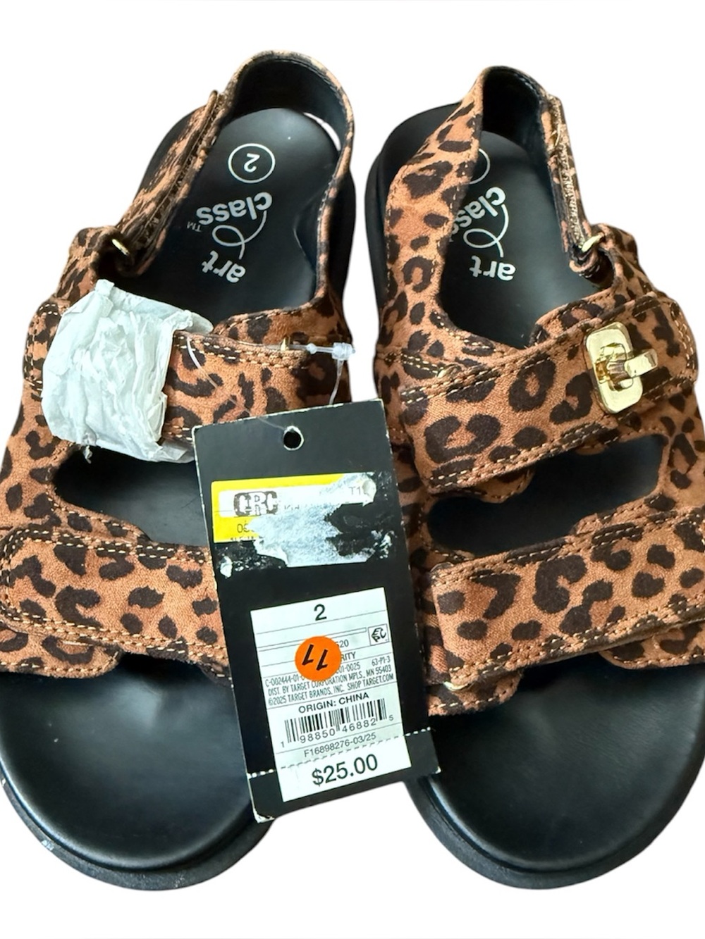 art class Leopard Print Buckle Slide Sandals - Brown and Black